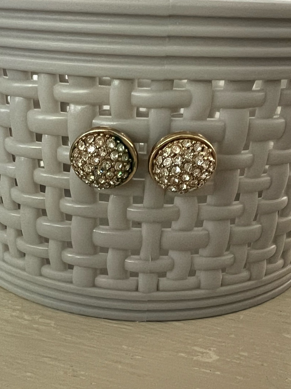 J.Crew Pavé Crystal Round Stud Earrings Gold Tone Sparkle